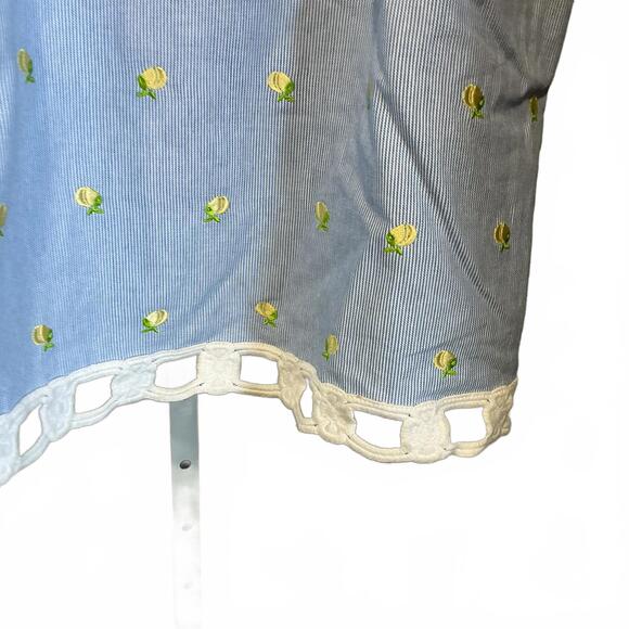 Lilly Pulitzer Strapless Blue Dress Yellow Floral Embroidery White Crochet Trim - Picture 4 of 9